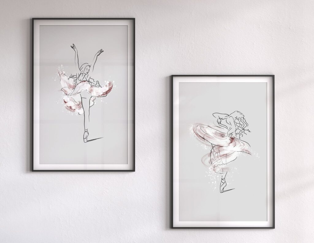 Lineart av to jenter som gjør piruetter